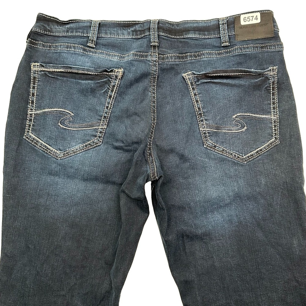 Silver Zac Boot Cut Jeans Mens 40x30 Blue Thick Stitch Relaxed Dark Wash Stretch